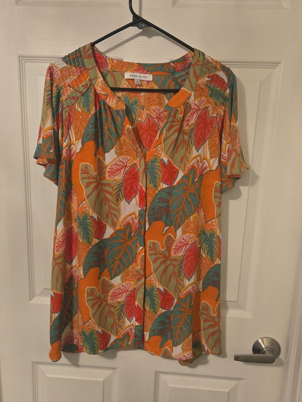 Rose & Olive Orange Tropical Leaf Print Blouse Rose + Olive Size 1x LIKE NEW